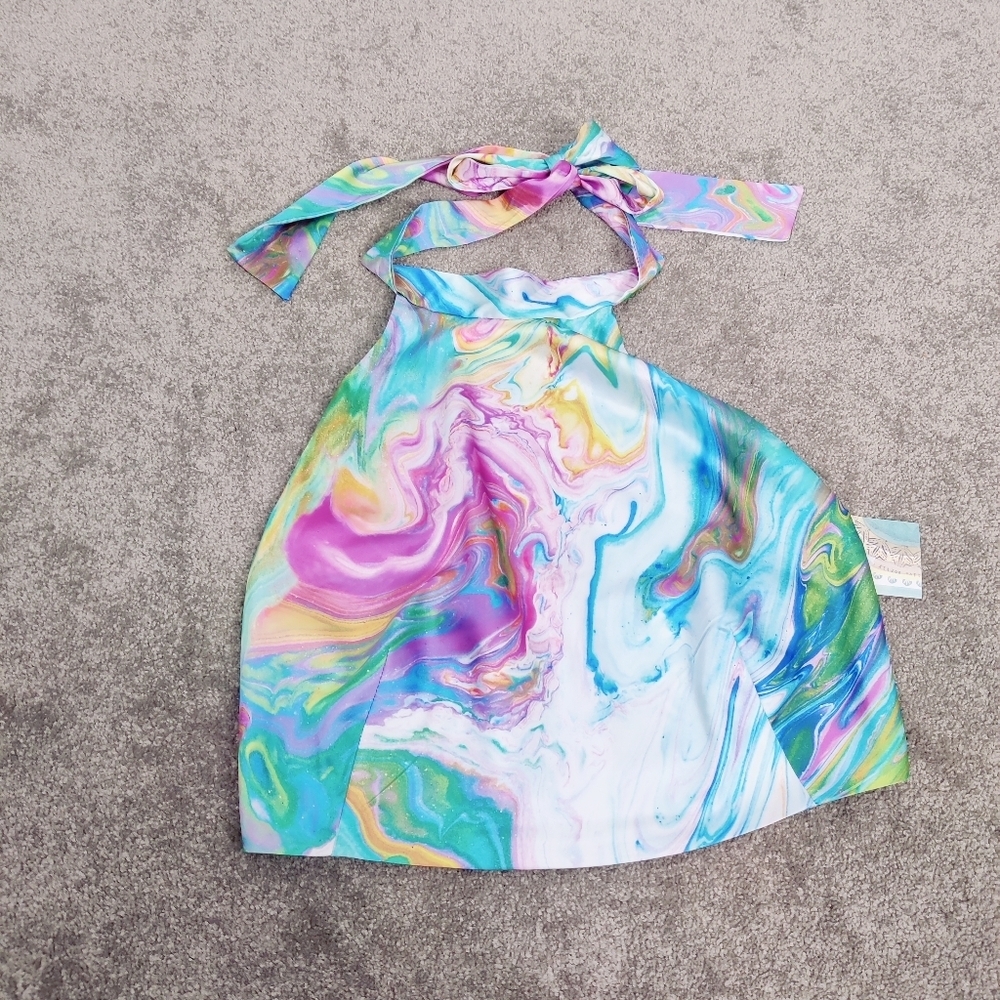 Sigrid Olsen Halter Neck Crop Top with Colorful Marble Print - Size Large NEW